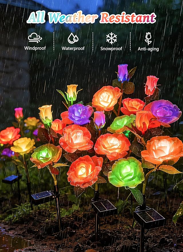 Brightown Outdoor Solar Flower Lights, 4 Pack 7-Color Changing Solar Garden - Image 2