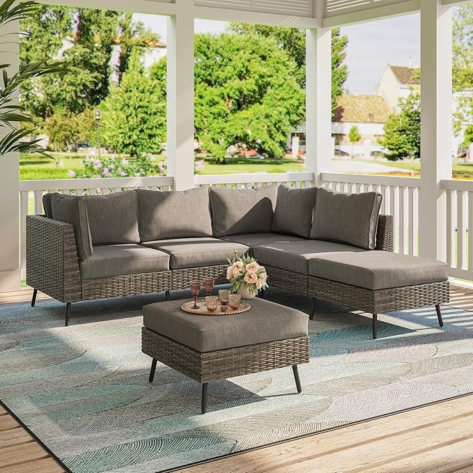 LAUSAINT HOME Outdoor Patio Furniture, 6 Piece Outdoor Sectional Sofa PE Rattan - Image 5