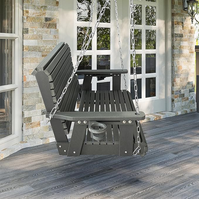 HDPE Porch Swing with 18/8 Stainless Steel Bolts, Ergonomic Design, Ultra - Image 2