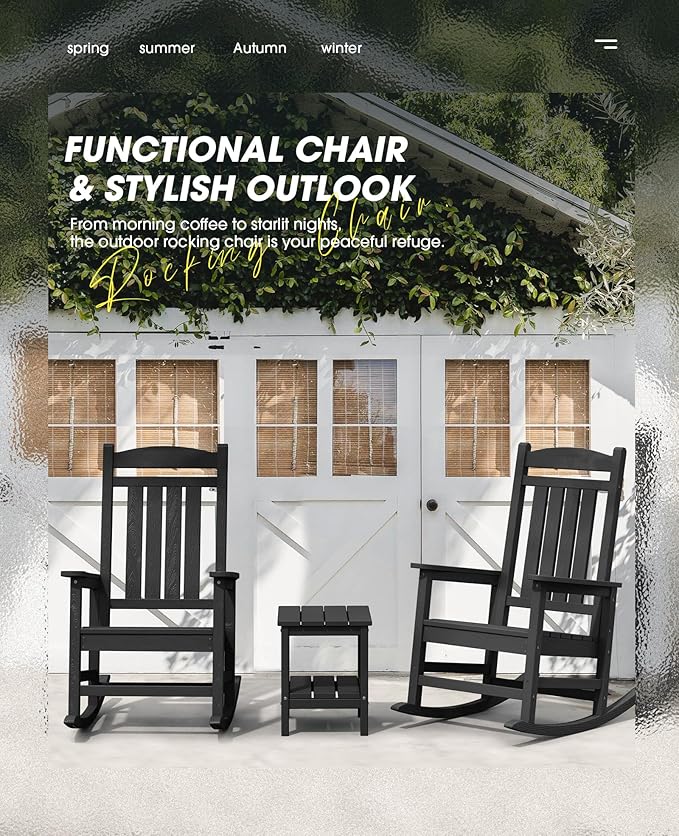 KINGYES Outdoor Rocking Chairs, HDPE All-Weather Patio Rocking Chairs High Back - Image 4