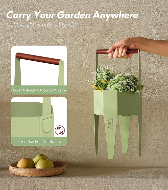 Planter with Stand, Metal 2 in 1 Portable Planter with Grow Bags & Handle - Image 3