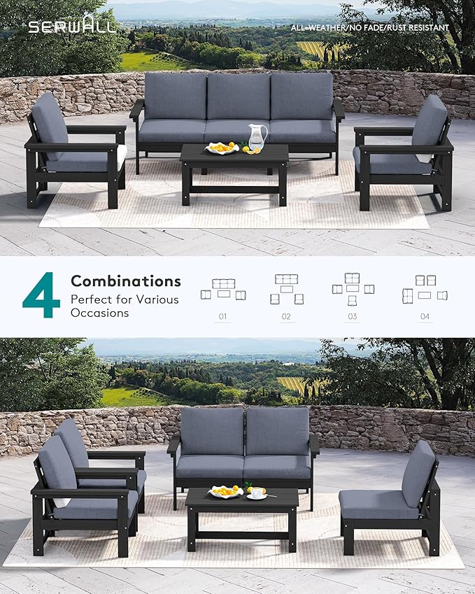 SERWALL HDPE Patio Conversation Set, 6-piece Sectional Outdoor Furniture Set - Image 8