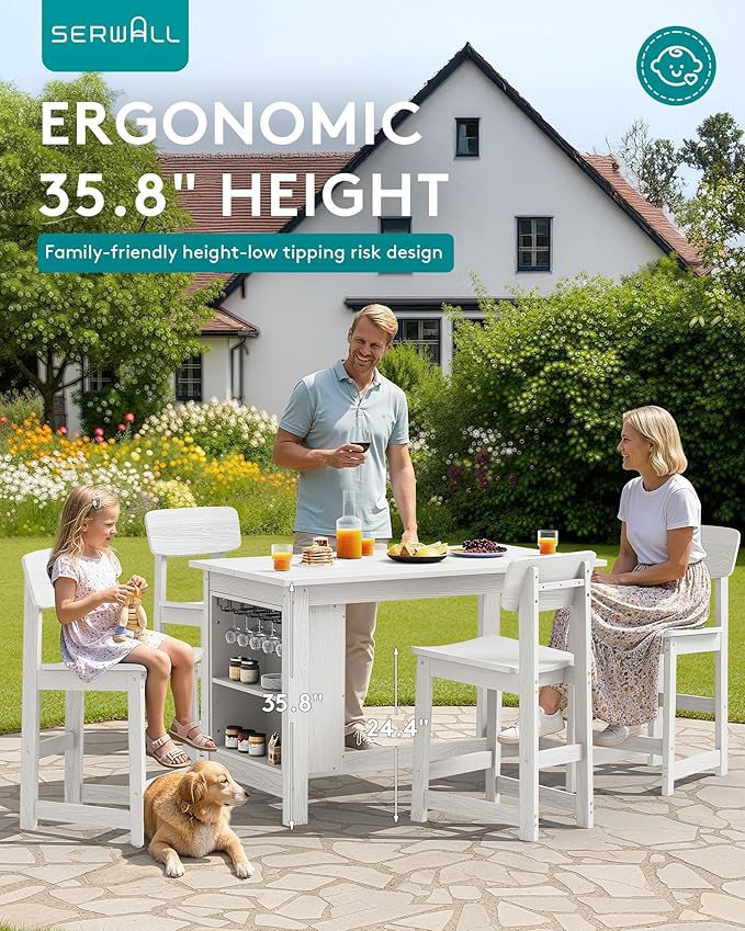 SERWALL 3-Piece Outdoor Counter Height Bar Set, HDPE Patio Bar Table - Image 7