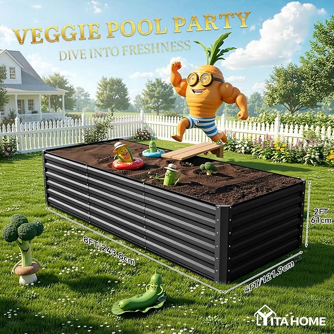 YITAHOME 6pcs 8x4x2 ft Galvanized Raised Garden Bed Kit, Large Metal Planter Box - Image 8