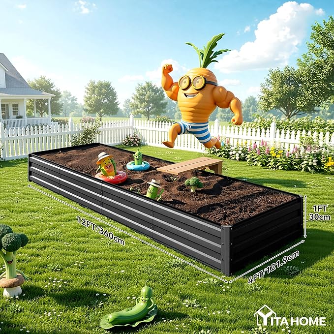 YITAHOME 12x4x1ft Large Raised Garden Bed Kit, Galvanized Metal Planter Box - Image 8