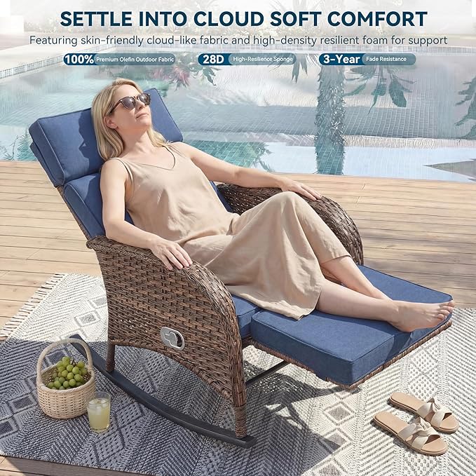 3 Pieces Zero Gravity Wicker Patio Rocking Recliner Chairs Set of 2 - Image 3