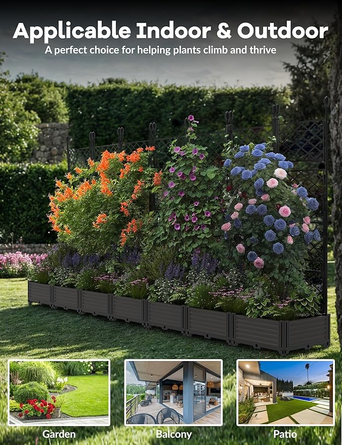 7 PCS Raised Garden Bed with Trellis, Outdoor Vertical Garden with Privacy - Image 7