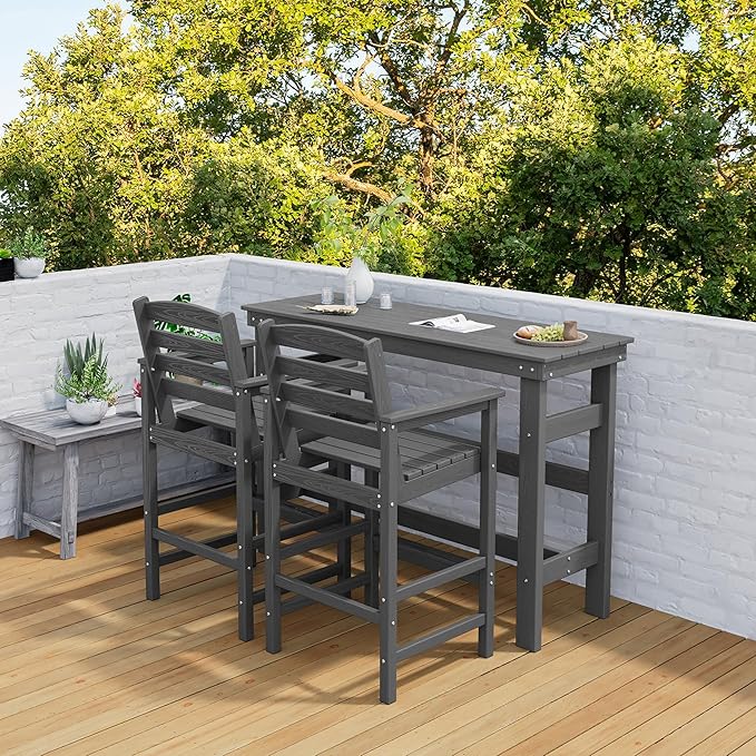 SERWALL Outdoor Bar Table and Chairs Set, Adirondack Bar Chairs Set of 2 and - Image 2