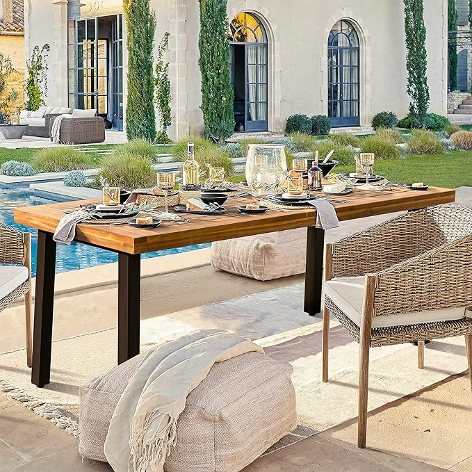 Devoko Home Acacia Wood Dining Table 6-Person Indoor Outdoor Table - Image 4