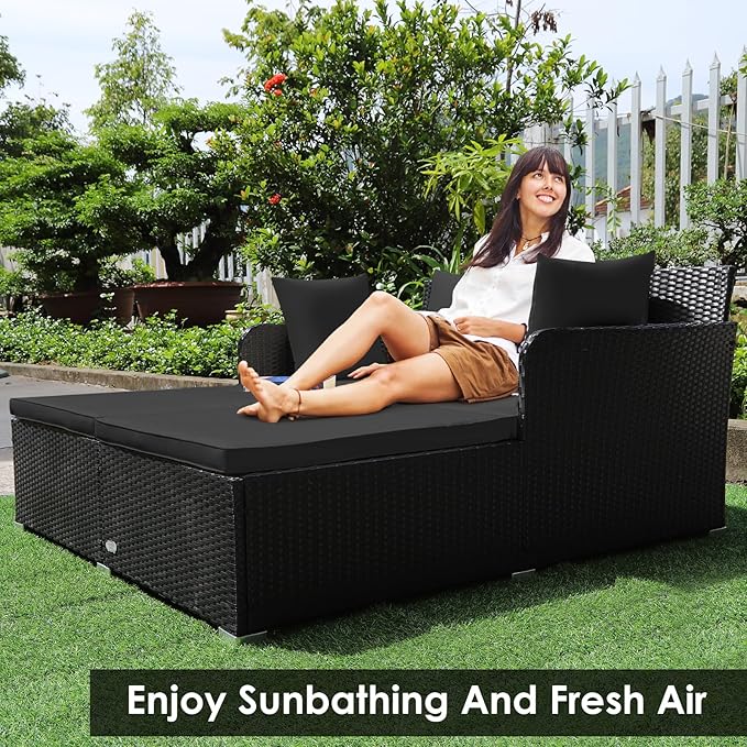 Tangkula Outdoor Rattan Daybed, Wicker Furniture - Image 4