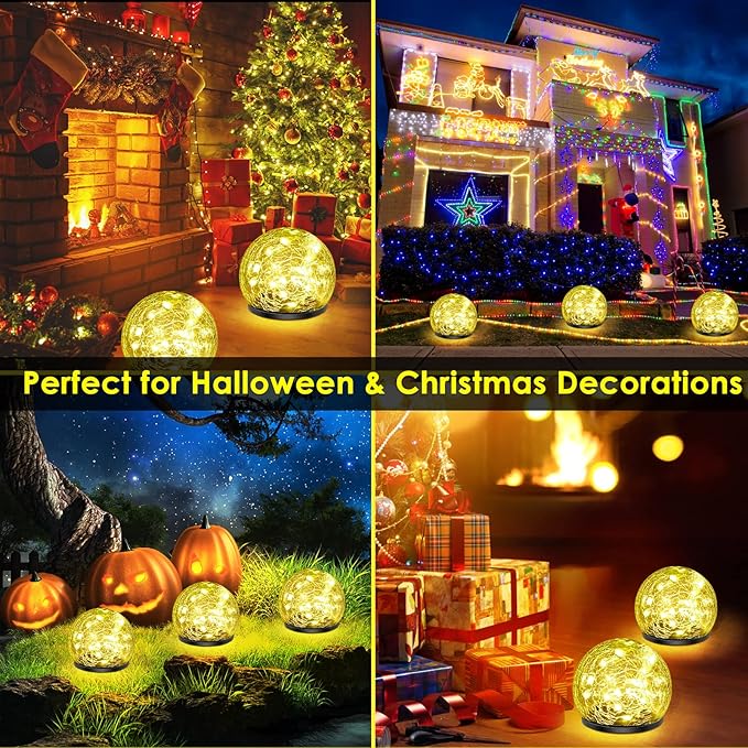 Solar Garden Lights, 4 Pack 120 LED Multicolor Cracked Glass Solar Outdoor - Image 4