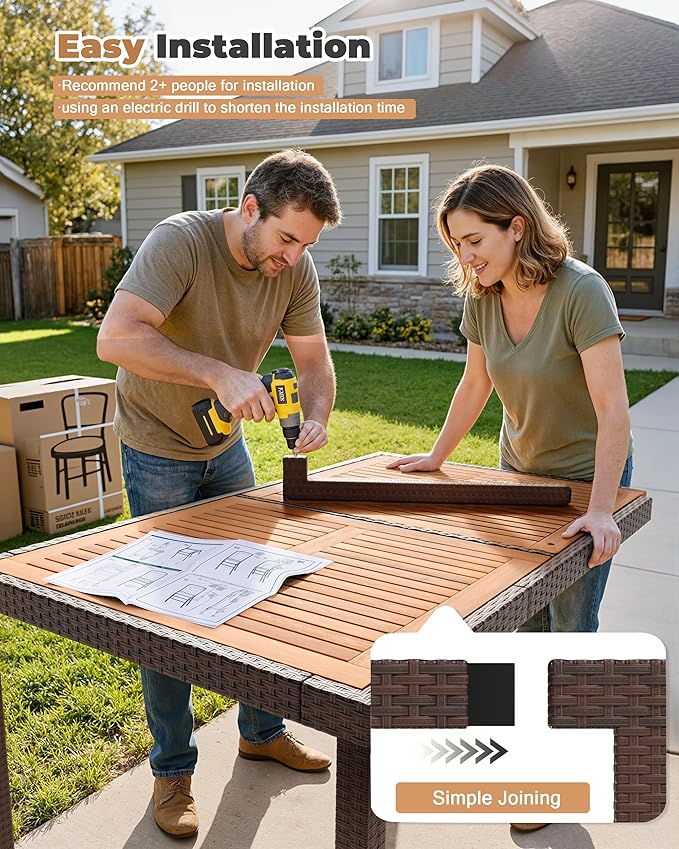 Flamaker 7 Piece Patio Dining Set Outdoor Acacia Wood Table and Chairs - Image 4