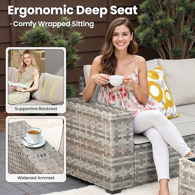 ovios 6 Pieces Patio Furniture Set, Outdoor Wicker Sectional Sofa - Image 6