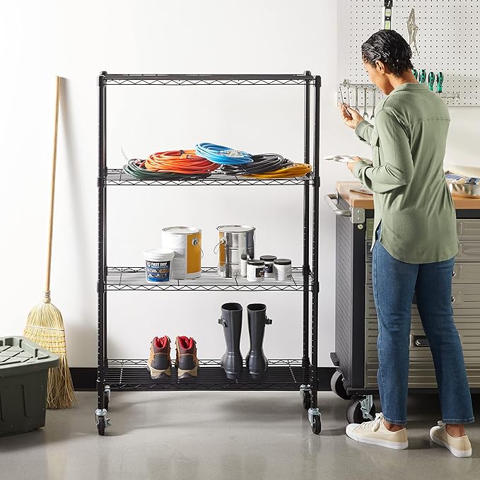 Amazon Basics 4-Shelf Heavy Duty Garage Shelving Storage Unit on 3" Wheel - Image 2