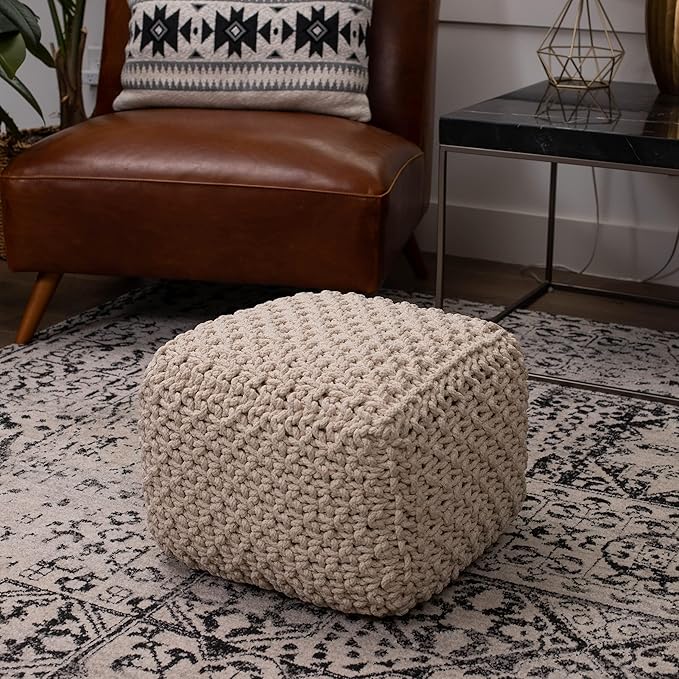 BIRDROCK HOME Square Pouf Ottoman | Cotton Braided Foot Stool - Image 9