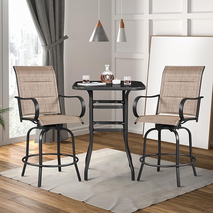 Yaheetech 2 Piece Patio Swivel Bar Stools Texteline Bistro Chairs - Image 2