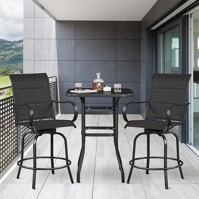 Yaheetech 2 Piece Patio Swivel Bar Stools Texteline Bistro Chairs - Image 2