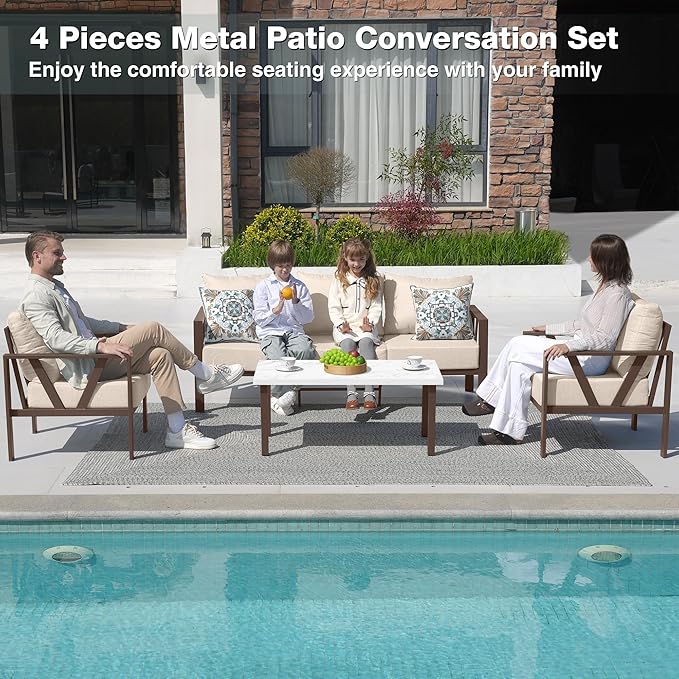 Outdoor Patio Furniture Set, 4 Pieces Metal Patio Furniture Set - Image 2