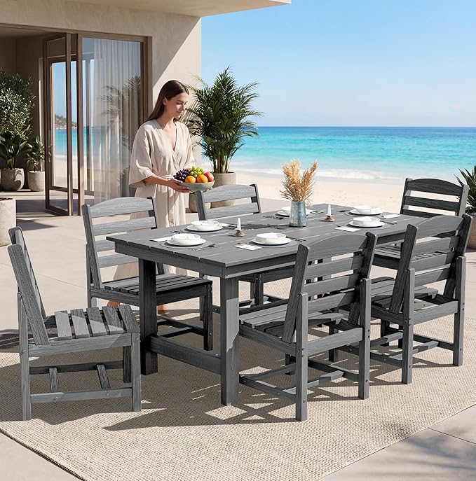 SERWALL Patio Dining Sets for 6 Person, HDPE Dining Set - Image 8