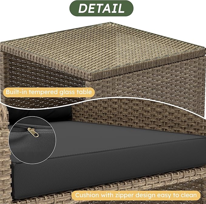 LHBcraft Outdoor Furniture 5 Piece Patio Conversation Set, PE Rattan Patio Set - Image 4
