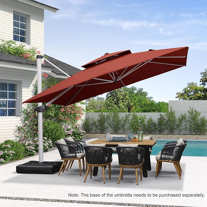 PURPLE LEAF 12 Feet Double Top Deluxe Square Patio Umbrella Offset Hanging - Image 2