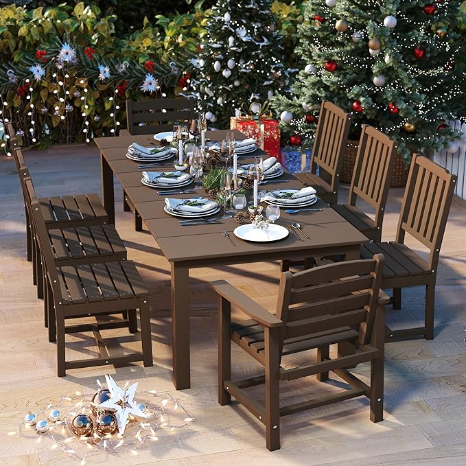 9-Piece Outdoor Dining Set for 8, 75.2'' HDPE Table by PatioKingdom