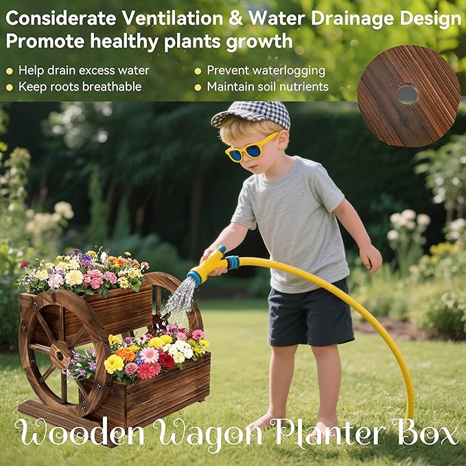 NestNature Wooden Wagon Planter Box, Raised Garden Bed, Decorative Garden - Image 8