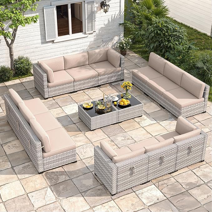 12-Seat Modular Patio Furniture Set – Outdoor Wicker Sectional Sofa by MASIONBACKYARDS