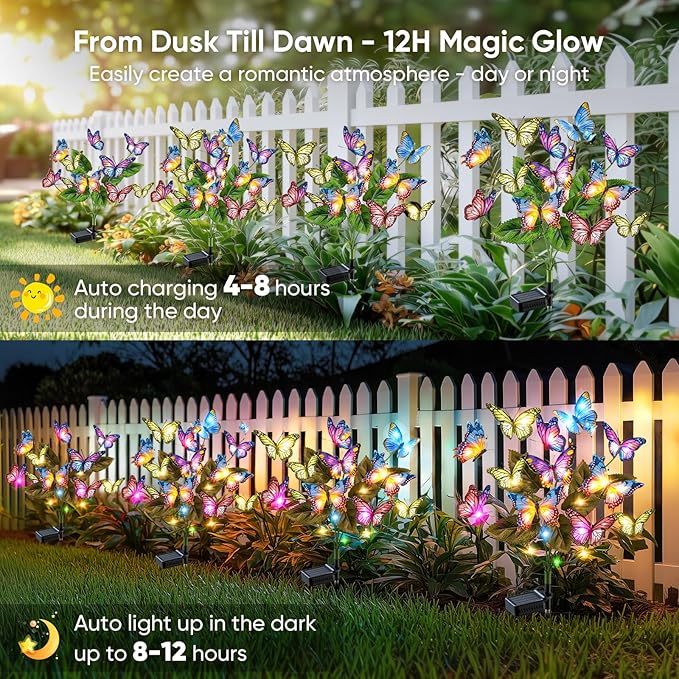 Solar Lights Outdoor Garden Decor: 2 Pack 34 Silk Butterflies - Image 7
