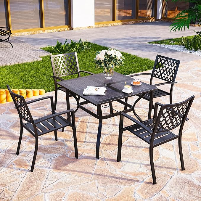 PHI VILLA 37 Inch Outdoor Dining Table Metal Steel Mesh Patio Dining Table - Image 9