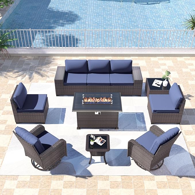 Kullavik 10 Pieces Outdoor Patio Furniture Set, PE Wicker Rattan Sectional Sofa by KULLAVIK