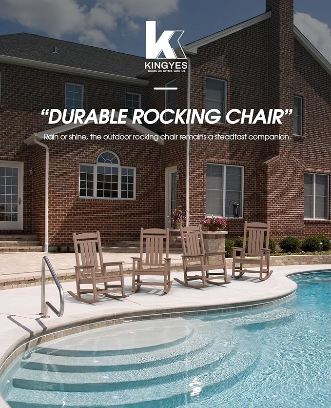 KINGYES HDPE Outdoor Rocking Chair Set of 4, All-Weather Poly Patio Rocking - Image 9