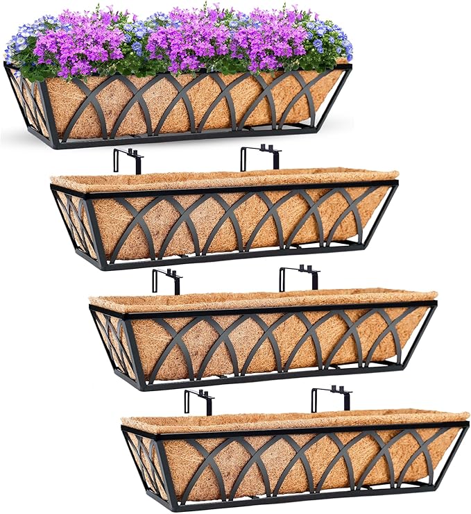 24in 4pcs Planter Box with Coco Liner, Rust-Resistant Metal Frame, Drainage Hole by LAWYAMAI