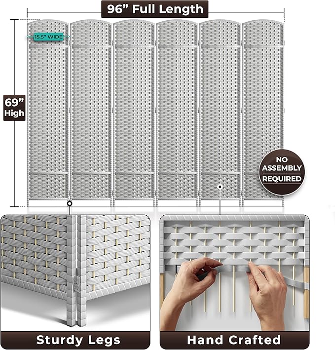 Sorbus 6 Panel Room Divider 6 ft. Tall - Image 5