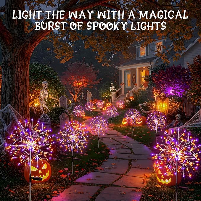 suddus Solar Halloween Lights Outdoor Solar Powered, Upgrade 2-Pack Orange & - Image 8