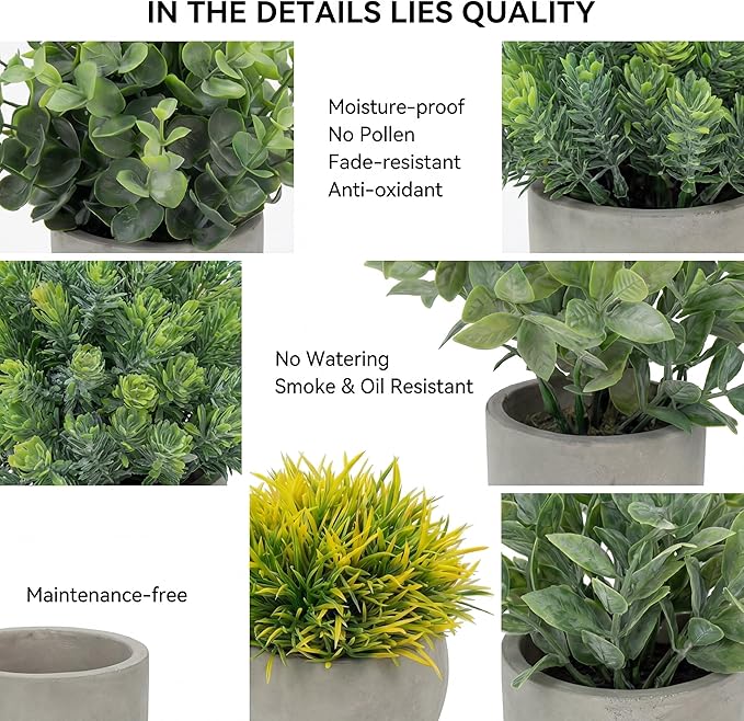 Fake Plants, 5 Pack Artificial Eucalyptus & Greenery in Cement Pots - Image 7