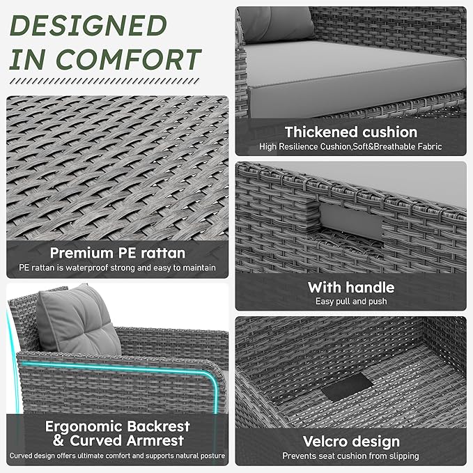 LHBcraft Balcony Furniture 5 Piece Patio Chairs Conversation Set, PE Wicker - Image 3
