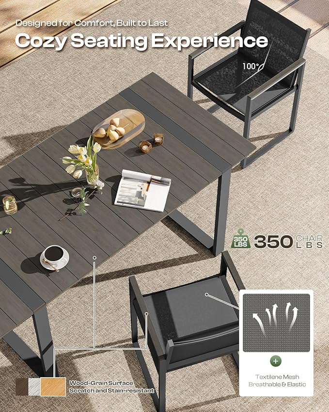 Outdoor Dining Table for 6, HDPS+ Aluminum Patio Dning Table - Image 3
