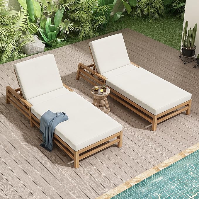 LUMISOL Outdoor Chaise Lounge Chairs Set of 2, Solid Wood Patio 5-Position - Image 6