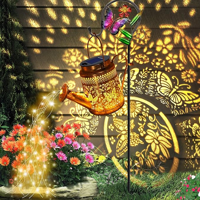 Solar Powered Butterfly Watering Can Lights Waterproof Outdoor Garden Decor by YJFWAL