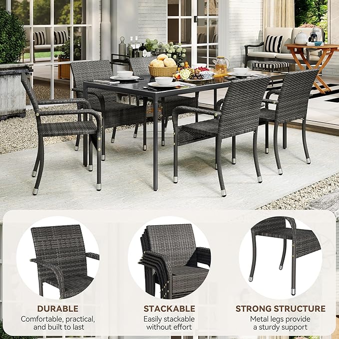Yaheetech Set of 6 Stackable Outdoor Rattan Dining Chairs, All-Weather Armchair - Image 8