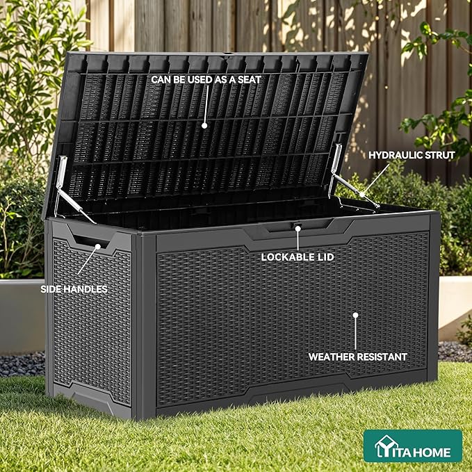 YITAHOME 100 Gallon Resin Deck Box, Weather Resistant Outdoor Storage Box - Image 4
