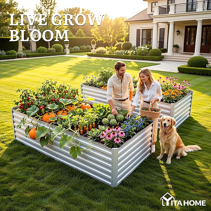 YITAHOME 8x4x2ft 2pcs Large Raised Garden Bed Kit, Galvanized Metal Planter Box - Image 3