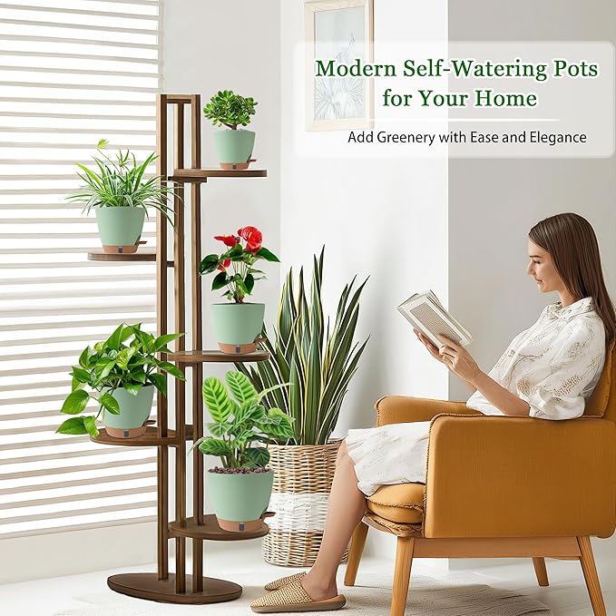 Self Watering Pots for Inoor Ourdoor Plants 8/7/6.5/6/5 Inch Plastic Planters - Image 4