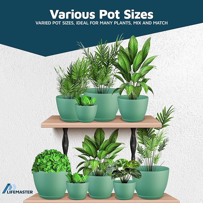 Mint Plant Pots with Drainage Holes & Saucers 15 Pack, Indoor & Outdoor - Image 4