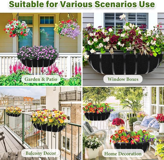 Riare 4 Pack 36 Inch Black Felt Window Box Liners- Fabric Trough Planter Basket - Image 7