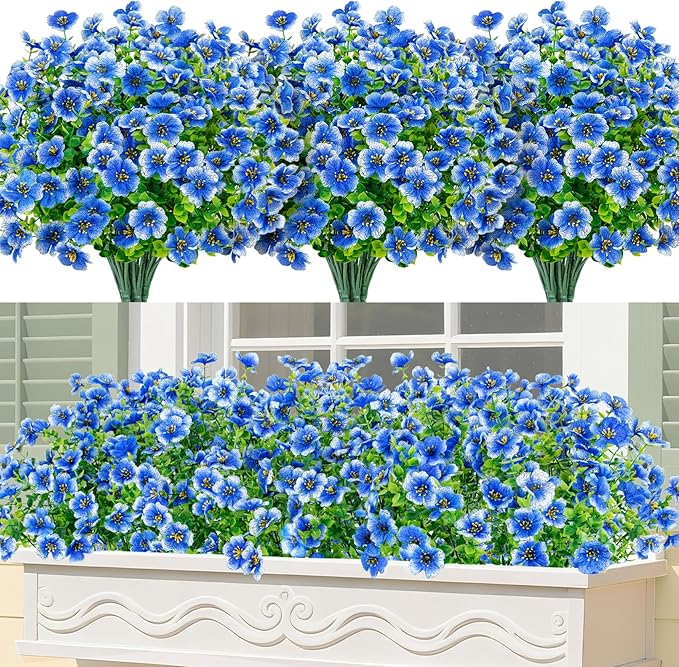 Bassion Artificial Flowers for Outdoors, 24 Bundles UV Resistant Fake Flowers by Bassion