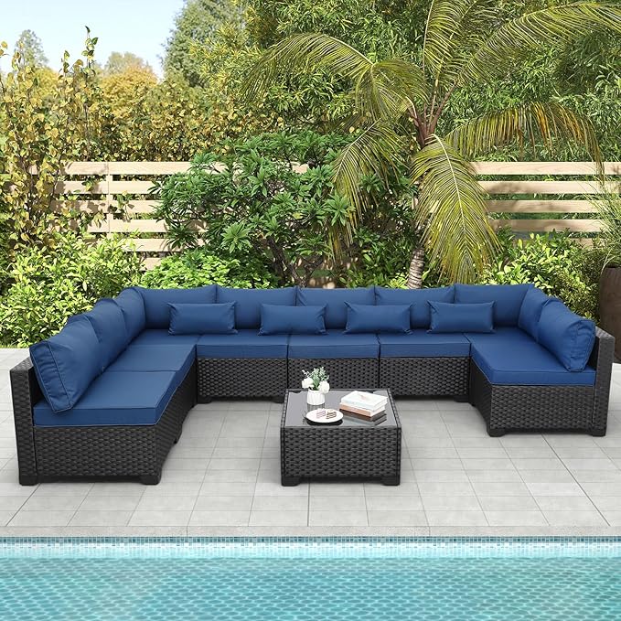 9 Pieces Outdoor Sectional All-Weather Wicker Patio Furniture Set Patio by Rattaner