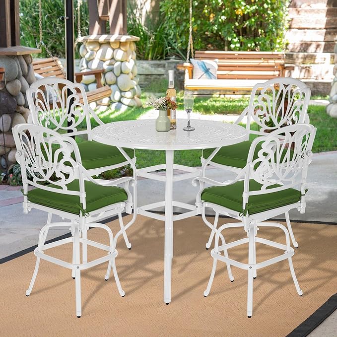VIVIJASON 5-Piece Patio Swivel Bar Stools Set, All Weather Cast Aluminum - Image 7
