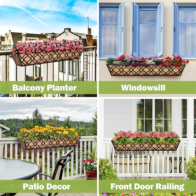 2pcs 30 Inch Window Deck with Coco Liner, Metal Hanging Flower Planter Window - Image 5